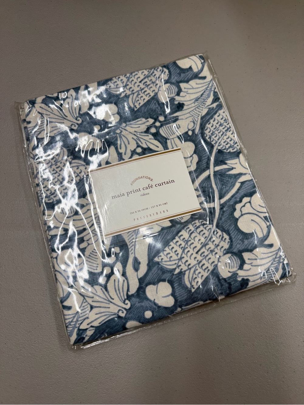 Pottery Barn Maia Print Café Curtain Panel 50 x 36” Blue Cream Kitchen Decor NWT